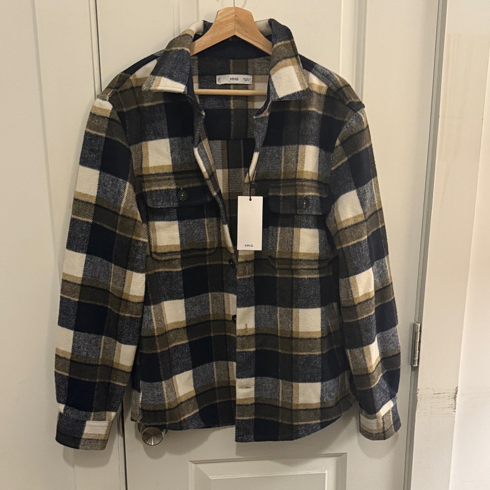 Mango Black and Tan Plaid Flannel Overshirt / Jacket